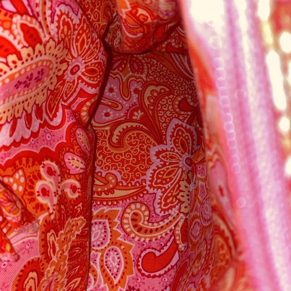 Vera Bradley Pink Tangerine Orange Quilted Zip Top Shoulder VB Bag Flat Bottom - Picture 12 of 16